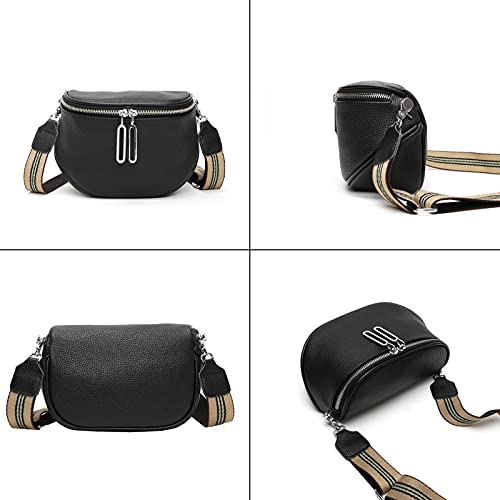 Black Crossbody Bag Wide Strap Chest Bag Leather Bum Bag Ladies Stylish Elegant