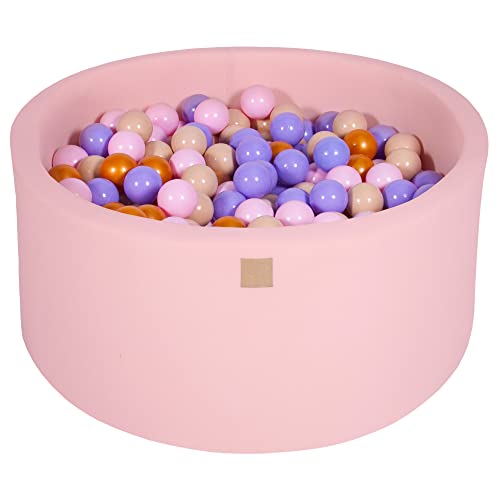 Ball Pool Baby - Round 90x40cm baby pool for children with 300 balls, cotton, light pink: gold/beige/pastel pink/purple