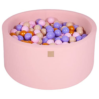 Ball Pool Baby - Round 90x40cm baby pool for children with 300 balls, cotton, light pink: gold/beige/pastel pink/purple