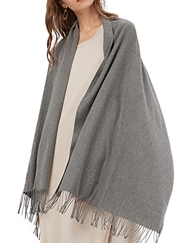 Scarf Warm Winter Autumn Plain Cotton with Tassels/Fringes, 40+ Colors Solid & Plaid Pashmina xl Scarves Gray