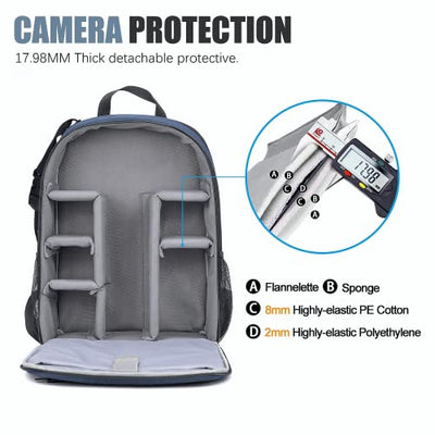 Sac à dos pour appareil photo étanche, sac à dos professionnel pour appareil photo reflex numérique/reflex sans miroir, compatible avec appareil photo Sony Canon Nikon et accessoires pour trépied d'objectif