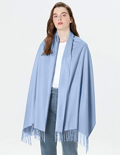 Écharpe chaude hiver automne en coton uni avec glands/franges, plus de 40 couleurs unies et à carreaux Pashmina xl écharpes bleu ciel 