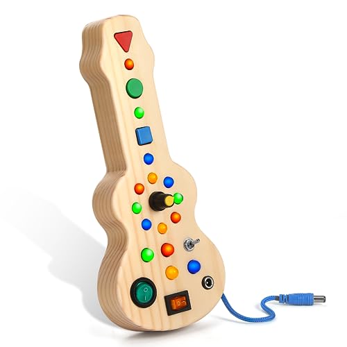 Guitar Busy Board für hölzerne sensorische Spielzeug Kleinkinder LED Lichtschalter Board frühe Entwicklung und Lernen Lernspielzeug