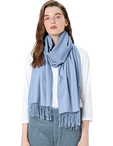 Écharpe chaude hiver automne en coton uni avec glands/franges, plus de 40 couleurs unies et à carreaux Pashmina xl écharpes bleu ciel 