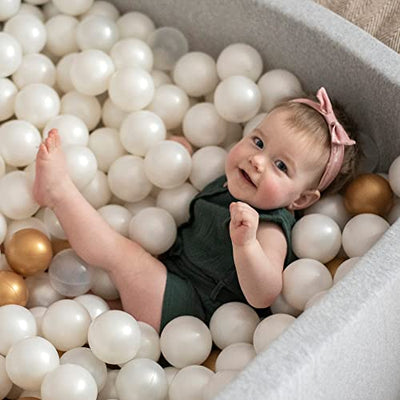 Ball pool baby - square 90x90x40cm baby pool for children with 200 balls, cotton, light gray: transparent/light pink/white pearl/grey