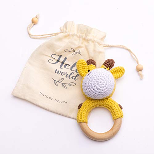 Teething Ring Crochet Baby Rattle Crochet Teething Ring Wood Grapple Baby Rattle Gift For Birth Handmade