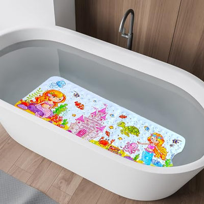 Bath Mat for Tub for Kids Cartoon Anti Slip Baby Bath Mat Extra Long Anti Slip Bathroom Toddler Shower Floor Mat with Suction Cups Drainage Holes