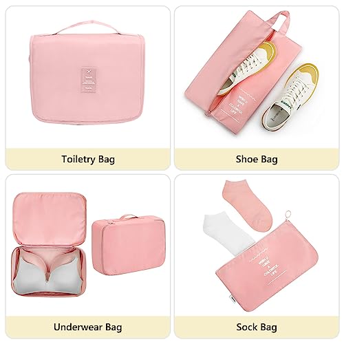 Cubes d'emballage 8 pièces, sacs à vêtements, organisateur de valises pour vacances et voyages, ensemble de cubes d'emballage, cube de voyage, système d'organisation pour valises – Rose