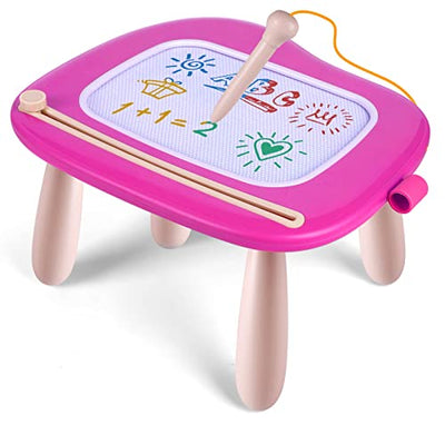 Children Toys from 1 Year, Magnetic Painting Board Magic Board Colorful Drawing Board Magnetic Board with 4 Legs for Kids Toys (Rose)