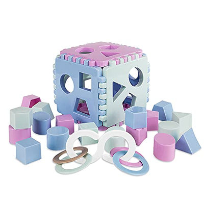 Shape sorter plug-in cubes | plug-in box baby play cubes with 18 sorting blocks and children's rattle