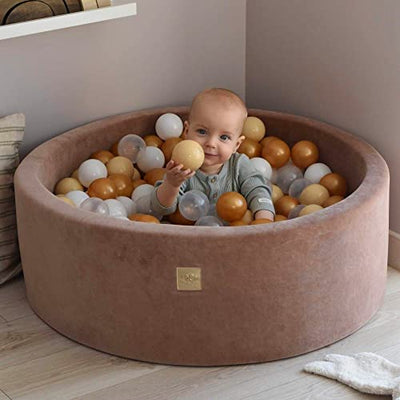 Ball Pool Baby - Round 90x40cm baby pool for children with 300 balls, velvet, beige: White/Transparent