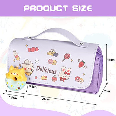 Pencil case with 3 compartments,  stationery bag, cute doughnut pencil case for school teenager