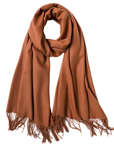 Winter Cotton Scarf Plain, Soft Winter Scarf with Fringes, Classic Scarves, Cognac