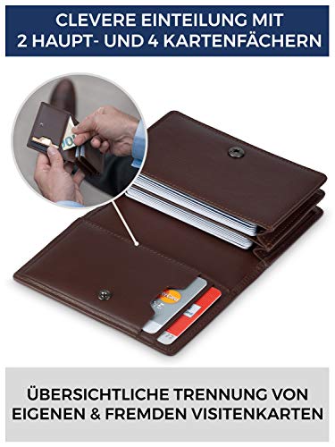 Business card case leather with RFID protection - space for 50 business cards - 6 compartments - business card cases