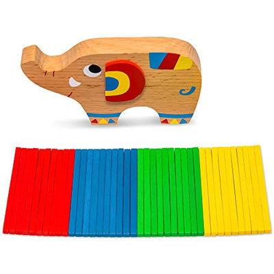 Elephant stack toy wood to learn dexterity with sticks Colorful