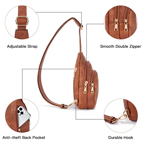 Sling Bag Chest Bag, Crossbody Shoulder Bag PU Leather Sports Shoulder Bag Small Fanny Pack Stylish