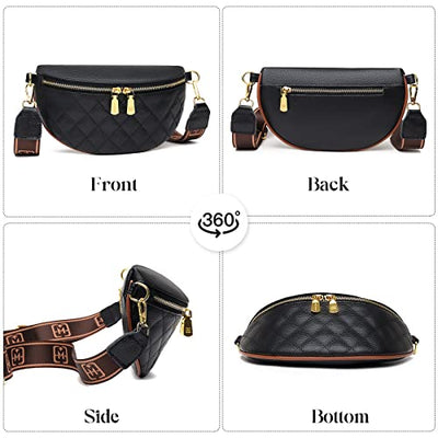 Crossbody Bag Wide Strap Small Shoulder Bag Fanny Pack Leather Stylish Bags Handbag Shoulder Bag Cell Phone Bag with Purse to Shoulder