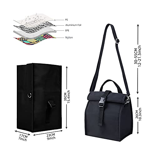 Cooler Bag Small Large Lunch Bag 10L Roll Top Insulated Bag Picnic Bag Expandable Small Cooler Bag for Travel, Work, School, Trip Food Transport, Black