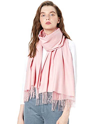 Scarf Warm Winter Autumn Plain Cotton with Tassels/Fringes, 40+ Colors Solid & Plaid Pashmina xl Scarves Pink Pink