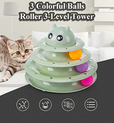 17 Piece Cat Toy Interactive Cat Toy For Indoor Cats 3 Layer Towers Roller Tracks Cat Teaser Toy With Feather