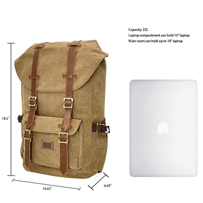 Vintage backpack nice cotton daypack with laptop compartment for 14 inch notebook for school, university