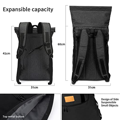 Water Repellent Laptop Backpack, Anti-Theft Roll Top Backpacks Daypacks, School Backpack Daypack Trekking Backpacks for Leisure Job Outdoor Black