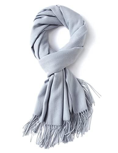 Scarf Warm Winter Autumn Plain Cotton with Tassels/Fringes, 40+ Colors Solid & Plaid Pashmina xl Scarves Light Gray 2