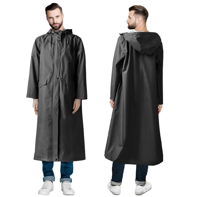 Long Raincoat Waterproof Rain Jacket Unisex Rain Poncho with Flap Pocket