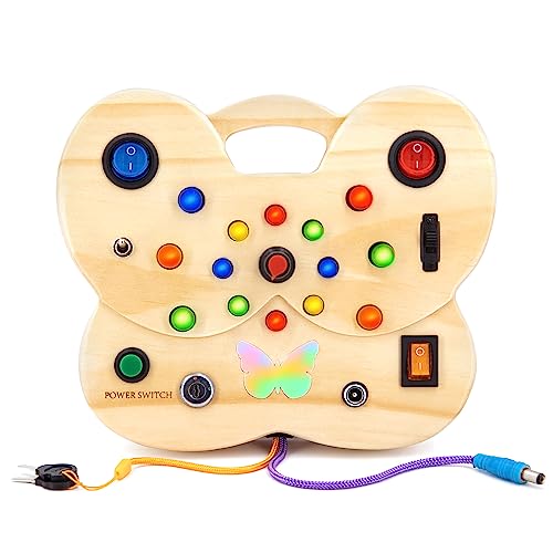 Butterfly Busy Board for Wooden Sensory Toys Toddlers LED Light Switch Board Early Development and Learning Educational Toy