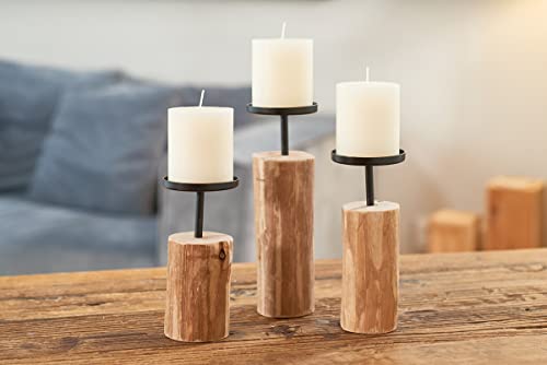 Candlestick Tempe (3-piece set, candle holders made of wood + metal, stylish design, decoration dining table / dresser, boho style)