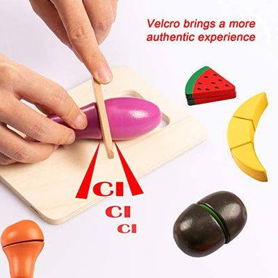 Play kitchen accessories, kids kitchen accessories wood, kitchen kids wooden toys, fruit vegetable and meat cooking simulation educational toys