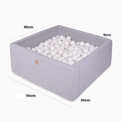 Ball pool baby - square 90x90x40cm baby pool for children with 200 balls, cotton, light gray: White/Gray