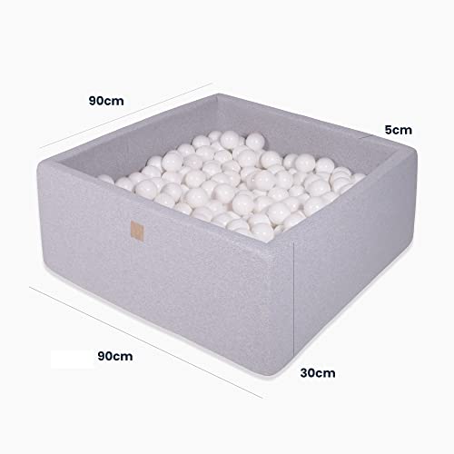 Ball pool baby - square 90x90x40cm baby pool for children with 200 balls, cotton, light gray: yellow/red/dark green/orange/blue