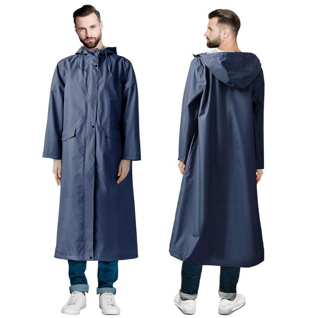 Long raincoat waterproof rain jacket unisex rain poncho with flap pocket, one size