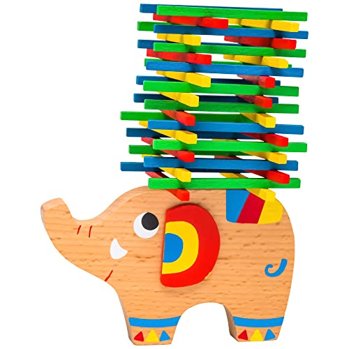 Elephant stack toy wood to learn dexterity with sticks Colorful