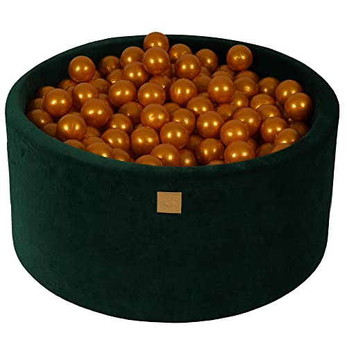 Ball Pool Baby - Piscine bébé ronde 90x40cm pour enfant avec 200 balles, velours, vert foncé : All Gold 