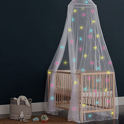 Bed canopy with pre-pasted glowing unicorns - princess mosquito net for girls room decoration - canopy bed curtains for kids and baby bed