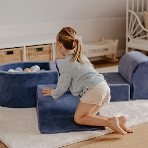 Aire de jeux en mousse avec piscine à balles 200x45cm/100 balles pour enfants - briques souples bébé, velours, beige écru : Beige/Blanc 