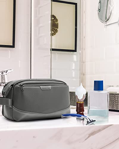 Toiletry Bag, Leather Travel Culture Organizer, Dopp Kit Waterproof Shaving Bag for Culture Accessories, Gray