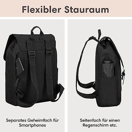 Backpack Small Black - Ida - Small backpack for leisure, university or city - With laptop compartment (up to 13 inches) - Elegant & Sustainable - Water repellent