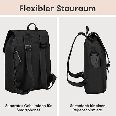 Backpack Small Black - Ida - Small backpack for leisure, university or city - With laptop compartment (up to 13 inches) - Elegant & Sustainable - Water repellent