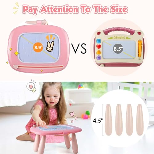 Magnetic Painting Board Magic Board for Kids, Colorful Erasable Magnetic Board Drawing Board with Legs for Toddler Toy (Light Pink)