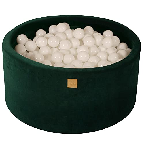 Ball Pool Baby - Piscine bébé ronde 90x40cm pour enfant avec 200 balles, velours, vert foncé : All White 