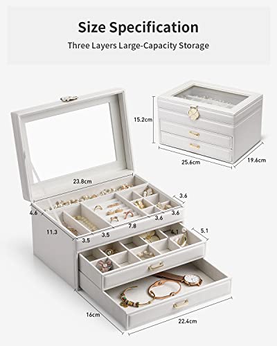 Universal fashion jewelry box, jewelry storage with 3 levels and 2 drawers