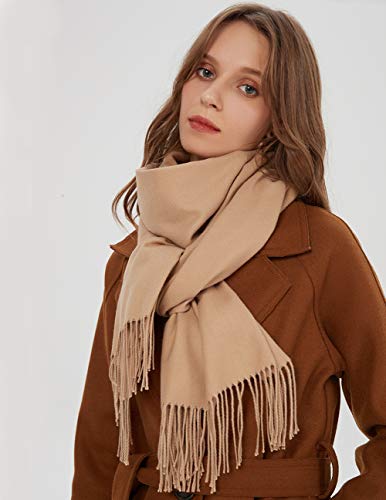 Scarf Warm Winter Autumn Plain Cotton with Tassels/Fringes, 40+ Colors Solid & Plaid Pashmina xl Scarves Beige Light Camel