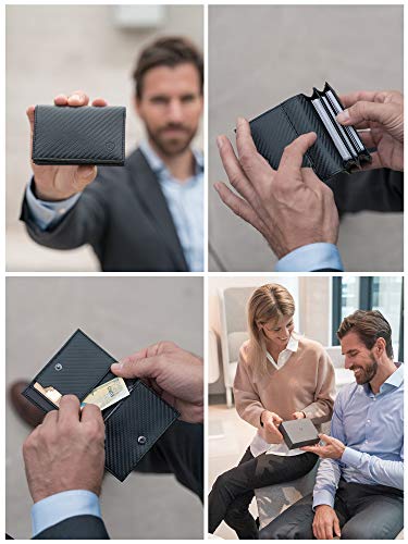 Business card case in carbon look with RFID protection - space for 50 business cards - 6 compartments - business card cases