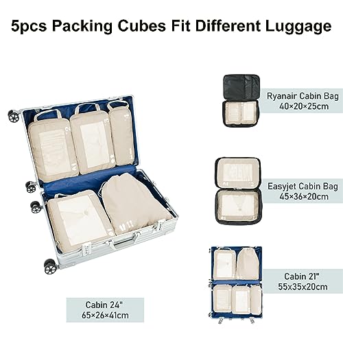 5-Piece Compression Suitcase Organiser Set for Backpack Compression Packing Cubes Packing Cubes Suitcase Organiser Packing Bags Clothes Bags for Suitcases Travel Organiser