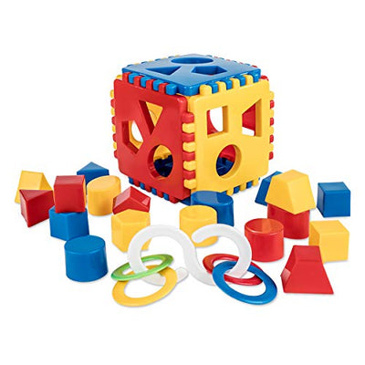 Shape sorter plug-in cubes | plug-in box baby play cubes made with 18 sorting blocks and play rings