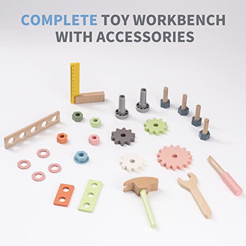 Mini Wooden Workbench Toy, Children's Tool Bench with Tools and Accessories, Wooden Children's Toy