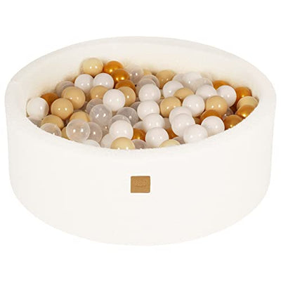 Bain à balles rond en mousse souple 90 x 30 cm avec 200 balles pour bébés et tout-petits - Essentiels du parc pour bébé, bains à balles en mousse pour enfants, balles, boucle, blanc : or/beige/blanc/transparent 